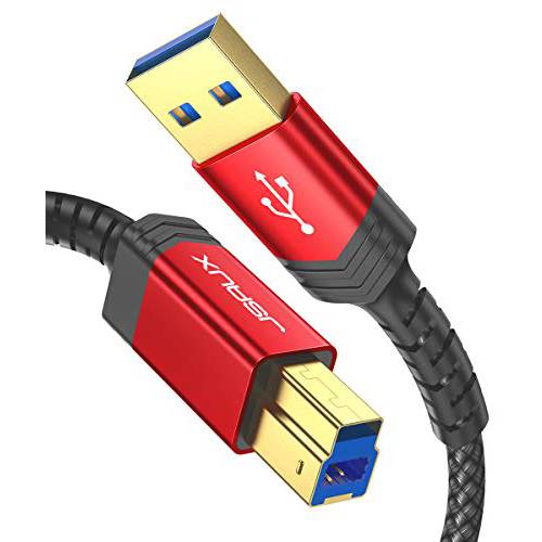 USB 3.0 케이블 A Maleto B Male, JSAUX 6.6ft USB 3 Type B 케이블 Nylon Braided 호환가능한 with 탈부착 Station, 외장 하드 Drivers, Scanner, 프린터 and More(Black)