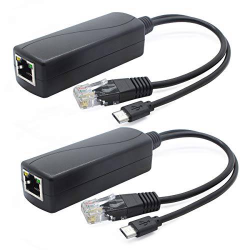 ANVISION 2-Pack 5V PoE Splitter, 48V to 5V 2.4A 변환기 with 미니 USB Plug, IEEE 802.3af Compliant, for IP카메라, Tablets, Dropcam or 라즈베리 파이 and More, AV-PS05-1