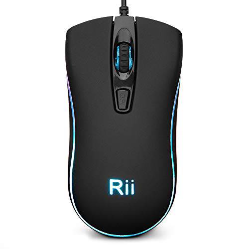 Rii RM105 유선 Mouse, Colorful RGB Backlit, 3 조절가능 DPI Levels, Comfortable 그립 인체공학 Optical, USB 유선 마우스 호환가능한 with 윈도우 PC, Laptop, Desktop, 노트북