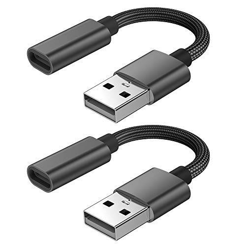 USB C Female to USB Male 변환기 (Upgraded Version) (2-Packs), KUXIYAN Type C to USB A Adapter, 호환가능한 with Laptops, 파워 Banks, Chargers, and More 디바이스 with 스탠다드 USB A Ports (Black)