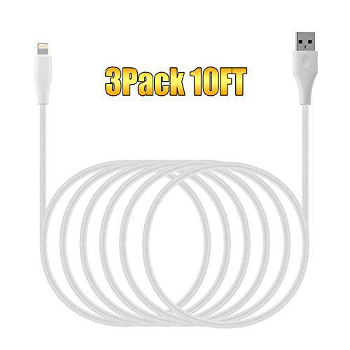 10ft 애플 MFi Certified 아이폰 충전기 케이블 Extra Long 3Pack 10 Feet 라이트닝 충전 코드 iPhone 11 Xs Max XR X 8 플러스 7 플러스 6 플러스 5s SE 아이패드 프로 iPod 에어팟 USB 충전 10Foot for