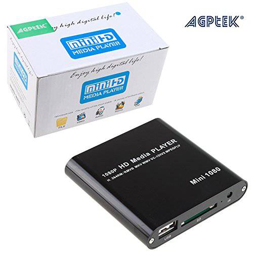 AGPtek 블랙 미니 Full HD 1080P 디지털 스트리밍 Media Player-MKV/ RM-SD/ USB HDD-HDMI CVBS YPbPr