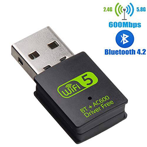 USB 와이파이 블루투스 Adapter, 600Mbps 듀얼밴드 2.4/ 5Ghz 무선 네트워크 외장 Receiver, 미니 와이파이 동글 for PC/ Laptop/ 데스트탑