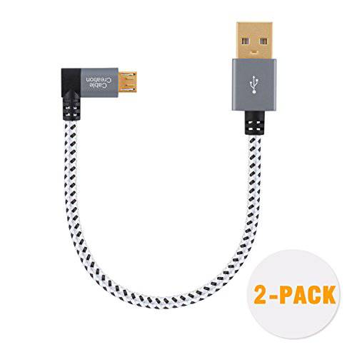 케이블Creation 2 Pack 숏 직각 미니 USB 2.0 Braided 케이블, 90 도 USB 2.0 to 미니 USB 충전 Data 케이블 호환가능한 with PS4, Roku TV스틱, 알루미늄 케이스, 0.5 FT, 공간 그레이