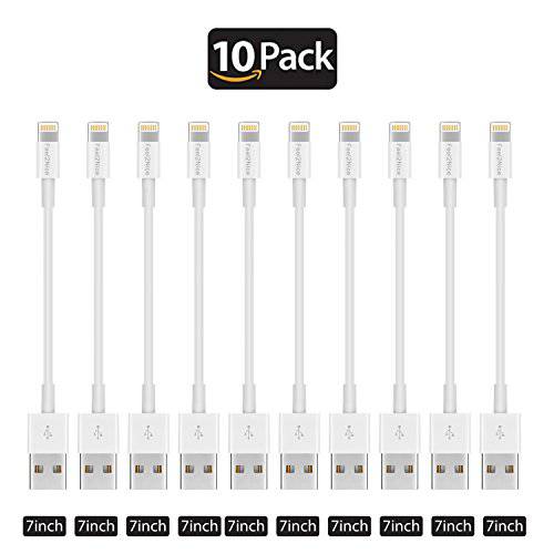 숏 라이트닝 케이블, FEEL2NICE 10 Pack 7-Inch iPhone 케이블 Data 동기화 USB 휴대용 고속 충전 for iPhone X XS Max XR/ 8/ 8 을 더한/ 7/ 7 을 더한/ 6/ 6 을 더한/ 5S/ iPad/ iPod, White
