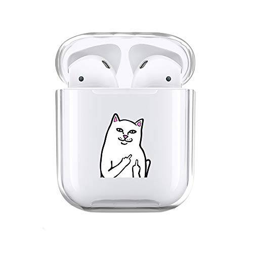 투명케이스 커버 for 에어팟 1& 2, Funny 고양이 크리스탈 클리어 투명 글로시 Smooth Anti-dust 플렉시블 Protective 커버 스킨 Cute 케이스 호환가능한 for 에어팟 1& 2 (고양이)