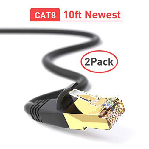 네트워크 케이블 보호처리된 랜선, 랜 케이블 Cat8 10 Feet 2 팩 금도금 RJ45 커넥터 26AWG Cat8 네트워크 케이블 Weatherproof 40Gbps 2000Mhz S FTP 랜 케이블 게이밍 엑스박스 모뎀 라우터,공유기 PC for