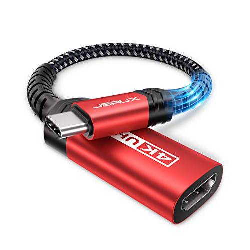 USB-C to HDMI Female 변환기 4K@60Hz, JSAUX USB Type-C to HDMI 변환기 케이블 [Thunderbolt 3 Compatible], for 맥북 프로 2018 2017, 삼성 갤럭시 S20 울트라 S20+ Note 10 S10 S9 S8 Plus, Dell XPS 15-Red
