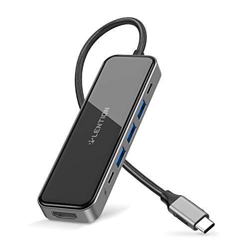 LENTION USB C 멀티포트 허브 with 100W 파워 Delivery, 4K HDMI, 3 USB 3.0 and 타입 C Data 어댑터 호환가능한 with 2020-2016 맥북 프로 13/ 15/ 16, New 맥 Air/ 서피스, Chromebook, More (CB-CE35, 블랙)