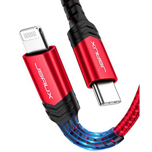 USB-C to 라이트닝 케이블 (2-Pack 6.6FT), [Apple MFi Certified] 고속 충전 케이블 호환가능한 with iPhone 11/ 11 프로/ 11 프로 Max/ X/ XS/ XR/ XS Max/ 8/ 8 Plus, for 사용 with Type-C Charger-Red