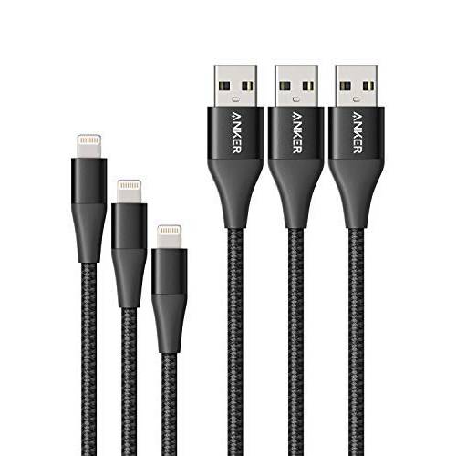 Anker Powerline+ II 라이트닝 케이블 3-Pack (3 ft, 6 ft, 10 ft), MFi Certified for 매끈한 호환성 with iPhone 11/ 11 프로/ 11 프로 Max/ Xs/ XS Max/ XR/ X/ 8/ 8 을 더한/ 7 and More (Black)