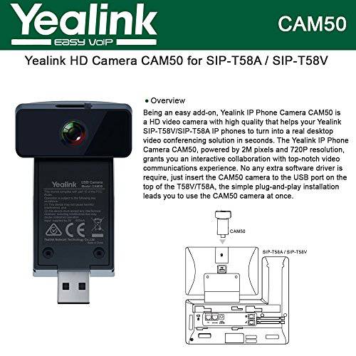 Yealink CAM50 HD 캠 for SIP-T58V/ SIP-T58A, 2 mega-pixel, plug and play