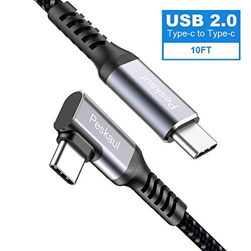 USB C to USB C 케이블 10ft (100W 20V/ 5A)brandnameeng USB Type-C Nylon Braided 5A 고속 충전 케이블 90 도 호환가능한 with 삼성 갤럭시 Note 10 S9 S8, 맥북 Air, 아이패드 프로 2017, 18, 19 닌텐도스위치