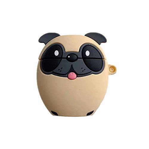 TOUBN 무선 충전 이어폰 케이스, 귀여운 Perky Pug 강아지 디자인 소프트 실리콘 풀 바디 보호 커버 에어팟 1& 2, 에어팟 보호 후크 (Perky Pug)
