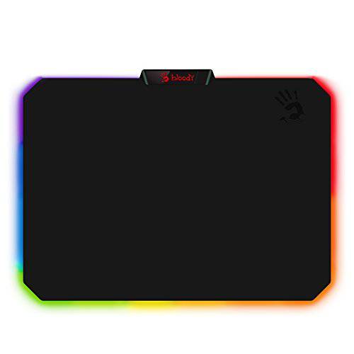 Bloody 게이밍 RGB LED 게이밍 마우스 패드 소프트 Cloth 표면  작은 프릭션 표면 Ideal for Accuracy,  스피드&  제어 - 10 RGB LED Zones - 워터프루프, 워터푸르프 - Non-Slip 러버 베이스 - 매질 14 X 10 - MP-60R