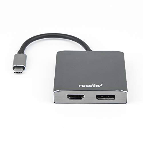 Rocstor Y10A202-A1 고급 USB-C to  DisplayPort, DP, DP&  HDMI 이중 Port 어댑터   DisplayPort, DP, DP 4K @60Hz,  HDMI 4K@30Hz  USB 타입 - 2-Port MST 어댑터, 알루미늄 차콜, 숯 Grey