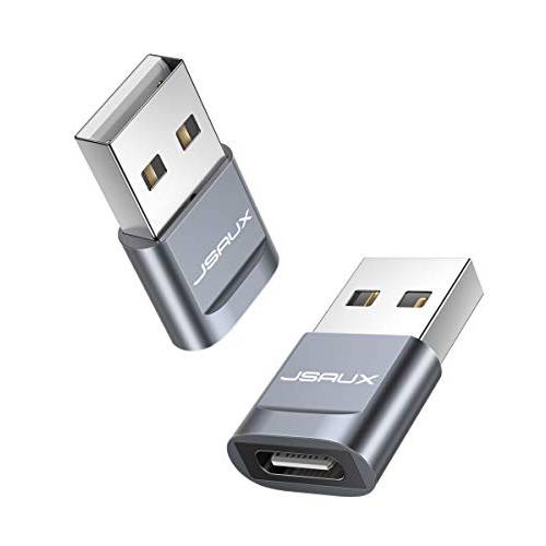 USB-C Female to USB Male 변환기, JSAUX (2-Pack) Type-C to USB-A 변환기 호환가능한 with Laptops, 파워 Banks, Wall/ 차량용 Chargers and More 디바이스 with USB-A Ports (Grey)