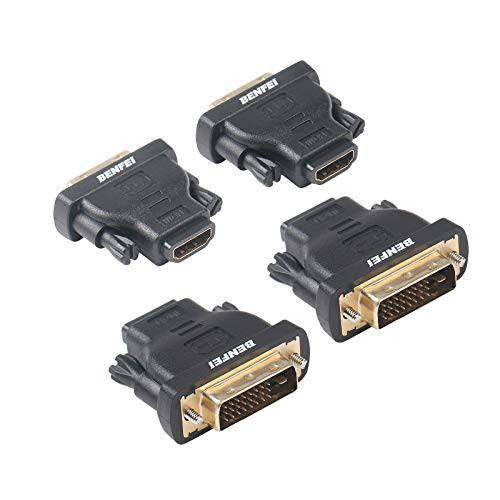 DVI to HDMI, Benfei 선택형 DVI (DVI-D) to HDMI Male to Female 변환기 with Gold-Plated 케이블 4 Pack