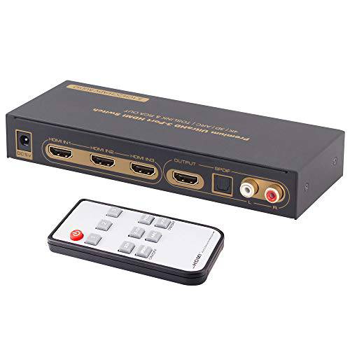 iArkPower 3 Port HDMI Switch with 옵티컬, Optical Toslink SPDIF&  RCA L/ R 오디오 Out, 3x1 HDMI 오디오 압출 분배 with Remote, support 4Kx2K@30Hz, 풀 3D, 1080P, ARC