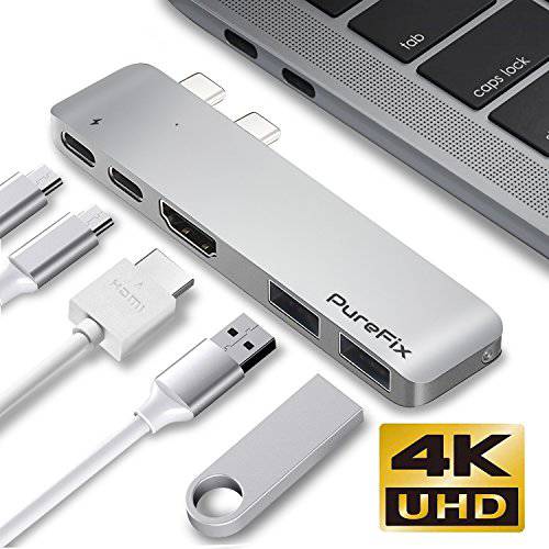 PureFix USB C 허브 변환기 for 2016-2020 맥북 프로 13’ 15’ 16’, 2018-2020 맥북 Air, 5-in-2 연장 동글 with 4K HDMI, Type-C 100W 파워 배달& 40Gbps, 2 USB-A 3.0, Type-C Data Port (5Gbps)