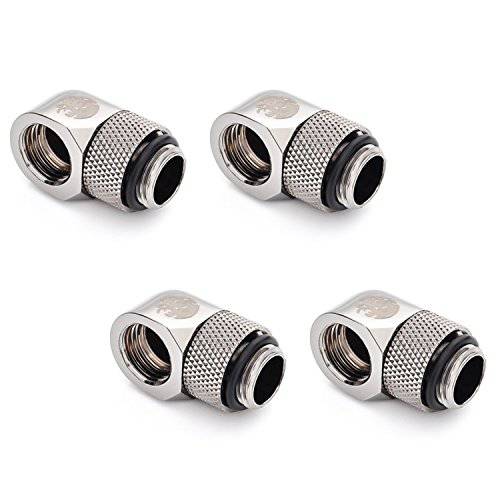 Bitspower G1/ 4 Male to Female 연장 Fitting, 90° Rotary, Silver Shining, 4-Pack