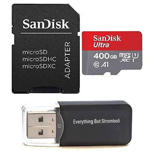 SanDisk 400GB 울트라 미니 SDXC 메모리 카드 Works with 삼성 갤럭시 Tab A (2018), Tab 10.5, Tab S4 휴대폰, 스마트폰 UHS-I Class 10 (SDSQUAR-400G-GN6MN) 번들,묶음 with (1) Everything But Stromboli 카드 리더,리더기
