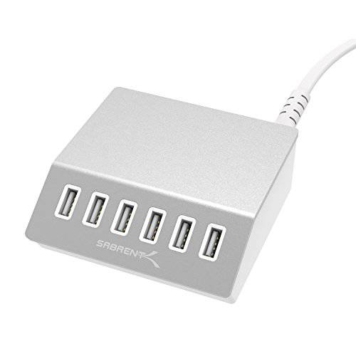 Sabrent 고급 60 Watt (12 Amp) 6-Port 알루미늄 Family-Sized 데스트탑 USB 래피드 충전. 스마트 USB 충전 with 오토 감지 Technology [Silver] (AX-FLCH)