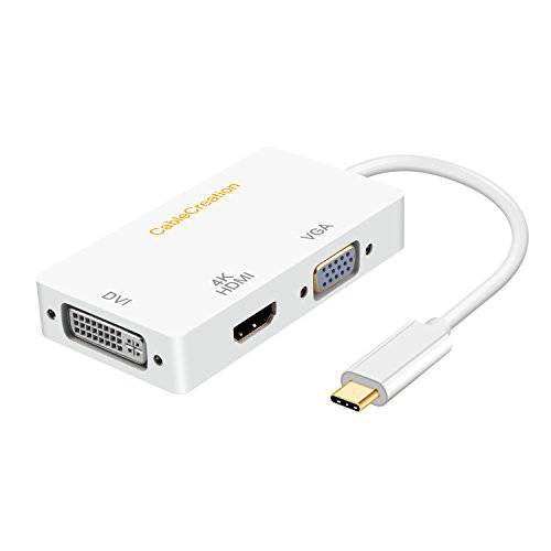 CableCreation 3 인 1 USB Type C Male to DVI+  HDMI 4K+  VGA Female Adapter, 호환가능한 with 맥북 Pro, 아이패드 Pro/ 맥북 에어 2018, Chromebook Pixel, XPS 13/ 15, (Thunderbolt 3 Compatible), Gray/ 10 cm