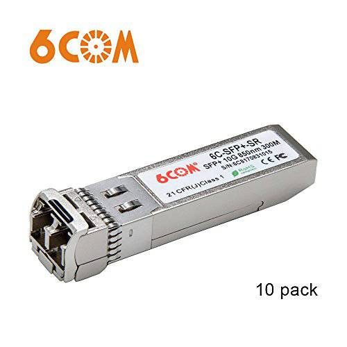 6COM 10GBase-SR SFP+ Transceiver, 850nm MMF Multi-Mode Fiber for Cisco SFP-10G-SR, up to 300m, Pack of 10