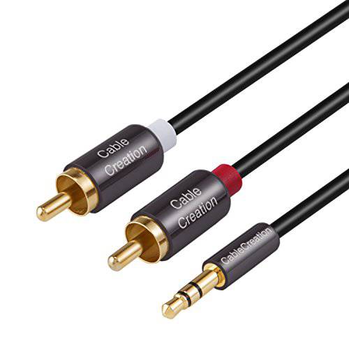 Cablecreation 10 Feet RCA 오디오 Cable3.5mm Male to 2-Male RCA 케이블, Y 분배 모양뚜껑디자인 스테레오 오디오 RCA Male 케이블, 3 Meters, 블랙