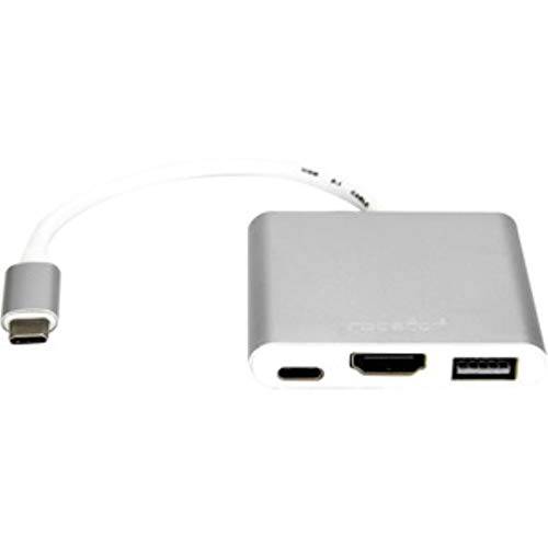 Rocstor Y10A176-S1 고급 USB-C to HDMI멀티포트 어댑터  USB-C to HDMI/ USB-C (3.1)/ USB 3.0 for Audio/ 화상 디바이스 - 1 x USB-C Male to 1 x HDMI Female 디지털 Audio/ Video, Metal Silver