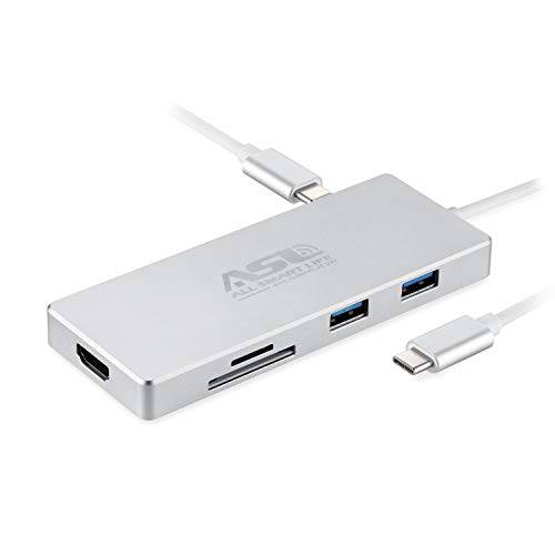 Allsmartlife USB C Hub, 휴대용 알루미늄 동글 USB Type C 어댑터 with 4K HDMI Output, 2 USB 3.0 Ports, SD& Micro SD 카드 리더,리더기 호환가능한 for 맥북 Pro, XPS and More (Thunderbolt 3)