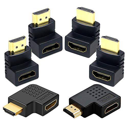 6Pack 3D and 4K HDMI 앵글드 어댑터 Combo 4 Pcs 90 and 270 도 2 Pcs 버티컬 Flat Left and 우 90 도 Male to Female HDMI 어댑터 TV 커넥터