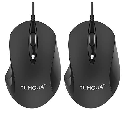 YUMQUA G189 USB 유선 마우스 2 Pack,  사무실&  집 옵티컬, Optical 컴퓨터 마우스 with 4 조절가능 DPI (Up to 1600) for PC 노트북 맥 - 블랙