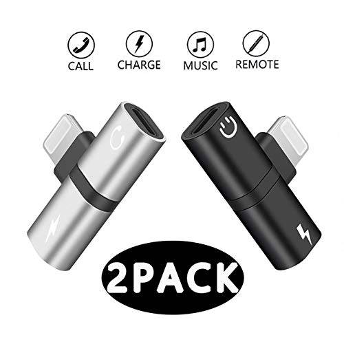 헤드폰 Jack 어댑터 for iPhone Xs/ XR/ X/ 7/ 7 Plus/ 8/ 8 Plus/ iPad/ iPod 이어폰 어댑터 헤드폰 오디오 Music 어댑터 for iPhone 동글 케이블 분배 컨버터 Aux 악세사리 (Silver+ 블랙 2 Pack)