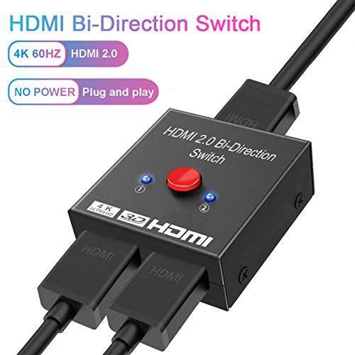 HDMI Switch 4K 60hz, HDMI 분배 2 인 1 Out, HDMI 변환기 2 Input 1 출력 for PS4/ 엑스박스 One/ 파이어 TV/ 애플 TV, 셰어링 HD 화상 Accessories, No 파워 Required