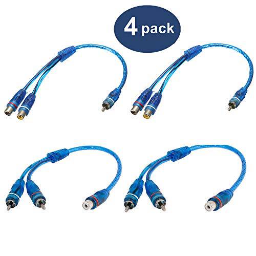 RCA Y 어댑터 커넥터 2 Pack(2 Female to 1 Male) and 2 Pack(1 Female to 2 Male), 차량용 오디오 RCA 분배 어댑터 케이블, Blue (4 Pack)