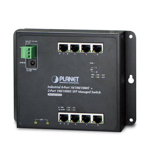 PLANET TECHNOLOGY WGS-4215-8T2S 산업용 8-Port 10/ 100/ 1000T+ 2-Port 100/ 1000X SFP Wall-Mount Managed Switch (-40~75C)