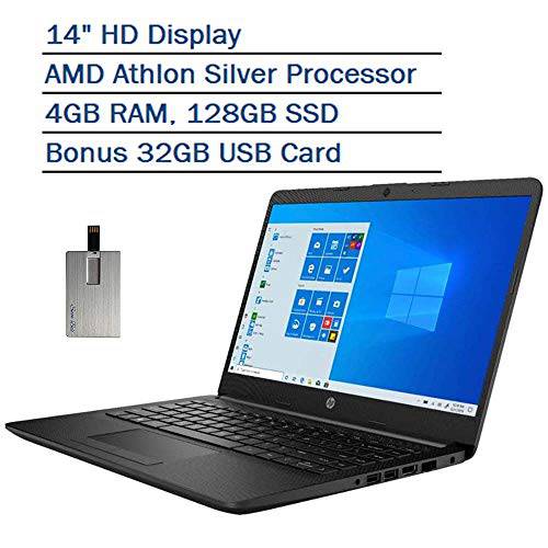 2020 HP Pavilion 14 HD LED 노트북 Computer, AMD Athlon Silver 3050U Processor, 4GB RAM, 128GB SSD, AMD Radeon Graphics, USB-C, 스테레오 Speakers, Built-in Webcam, Win 10, Black, 32GB 눈꽃빙수,셰이브아이스 Bell USB 카드