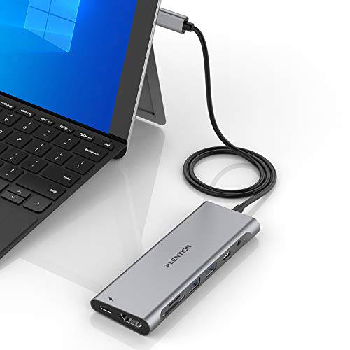 LENTION 3.3FT Long 케이블 USB C 허브 with 4K HDMI, 2 USB 3.0, 카드 Reader, Aux, Type C Data/ 충전 어댑터 호환가능한 2020-2016 맥북 Pro, New 맥 Air/ Surface, ChromeBook, More (CB-C37, 공간 Gray)