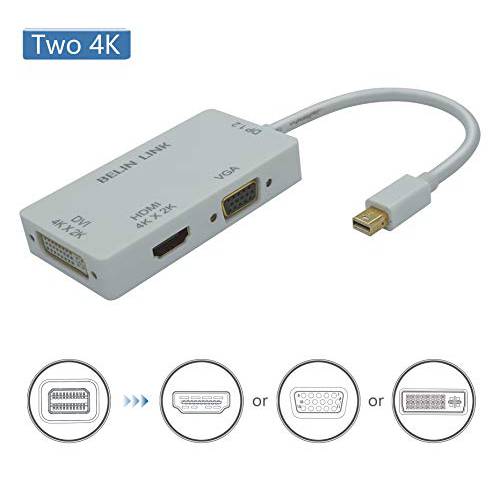 썬더볼트 to hdmi 4k for HDMI DVI VGA Adapter,  미니DisplayPort, 미니 DP to HDMI 4K 3in1adaptor, 미니 DP to HDMI with Gold-Plated 커넥터 호환가능한 for 맥북 프로 맥 북 에어 서피스 프로 (Square two 4K)