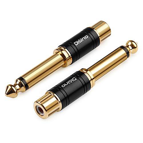 DISINO RCA to 1/ 4 Adapter, New Upgrade 쿼터 Inch Male Jack to RCA Female 퓨어 Copper Adapters, RCA Female to 6.35mm TS 모노 마개 오디오 커넥터 - 블랙, 2 Pack