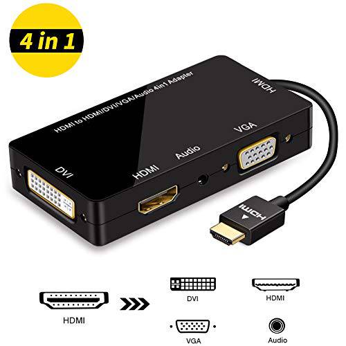 Angusplay HDMI to VGA DVI HDMI Adapter, 멀티포트 HDMI with 오디오 4 인 1 모니터 컨버터 지지 1080p for 노트북 TV Set-Top Box etc, 블랙