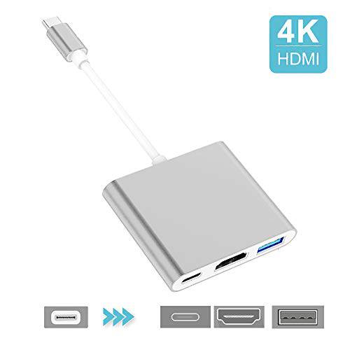 USB C to HDMIAdapter, 3 인 1 멀티포트 USB Type C to 4K HDMI, USB3.0 and USB C 파워 Delivery Port 컨버터 호환가능한 with MacBook/ Chromebook Pixel/ Dell XPS13/ 삼성 S10/ S10+ and More