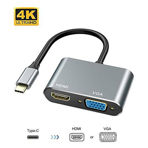 USB C to HDMIVGAAdapter, Vilcome 2-in-1 USB C 허브 with 4K HDMI, 1080P VGA, Type C to HDMI 컨버터 for 맥북/ 맥북 프로 2019/ 2018, 맥북 Air, Chromebook Pixel, LenovoYoga 720/ 730, Dell XPS 13, Surfac