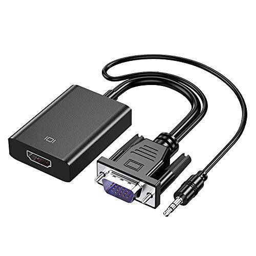 VGA to HDMI 어댑터 for Connecting 전통 VGA 인터페이스 Laptop, PC to HDMI 모니터 or Projector, 1080P VGA Male Input to HDMI Female 출력 컨버터 with 오디오 and 파워 서플라이 Port
