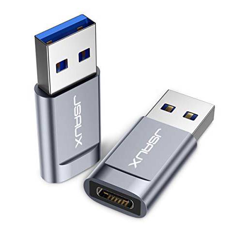 USB-C to USB 3.0 Adapter(2 Pack), JSAUX Type-C Female to USB-A Male Adapter, USB C 3.1 Gen 1 컨버터 지지 5Gbps Work with Laptops, Chargers and More 디바이스 with 스탠다드 USB-A Ports-Grey