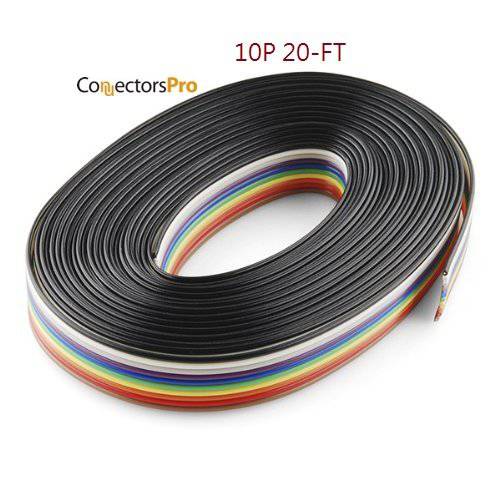 Pc 부속품 - 커넥터 프로 20 Feet IDC 10P 1.27mm 레인보우 컬러 Flat Ribbon 케이블 10 Conductors for 2.54mm 커넥터 20-ft Pack