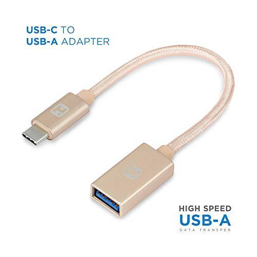 iHome USB-C to USB-A Adapter, 6” Nylon Braided Type C Male to Type A Female 요금&  동조 Connector, Connects USB-A 디바이스 with 애플 맥북 Pro&  다른 USB-C Enabled Devices- Gold
