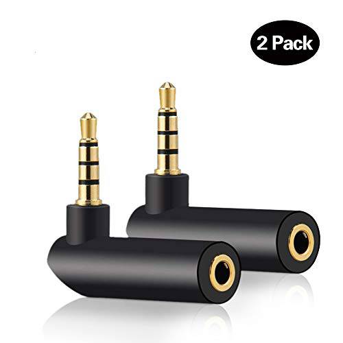 3.5mm 앵글 Male to Female 오디오 Adapter, 90 도 직각 Gold-Plated TRS 스테레오 Jack 마개 AUX 커넥터 호환가능한 with Headset, Tablets, MP3 Players, 게임 Controller, Speakers(2 Pack)